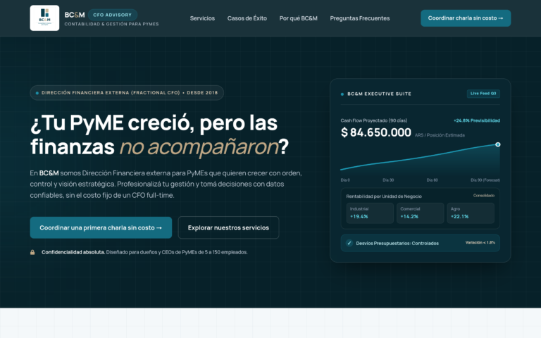 Vista del sitio BC&M – Contabilidad y Gestión para PyMEs